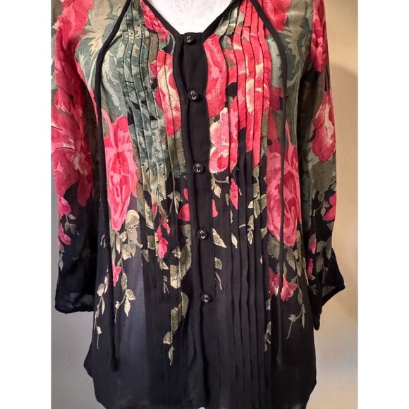 Anthropologie One Fine Day Sheer Floral Blouse Sz XS Button Front Romantic Boho - Picture 16 of 16